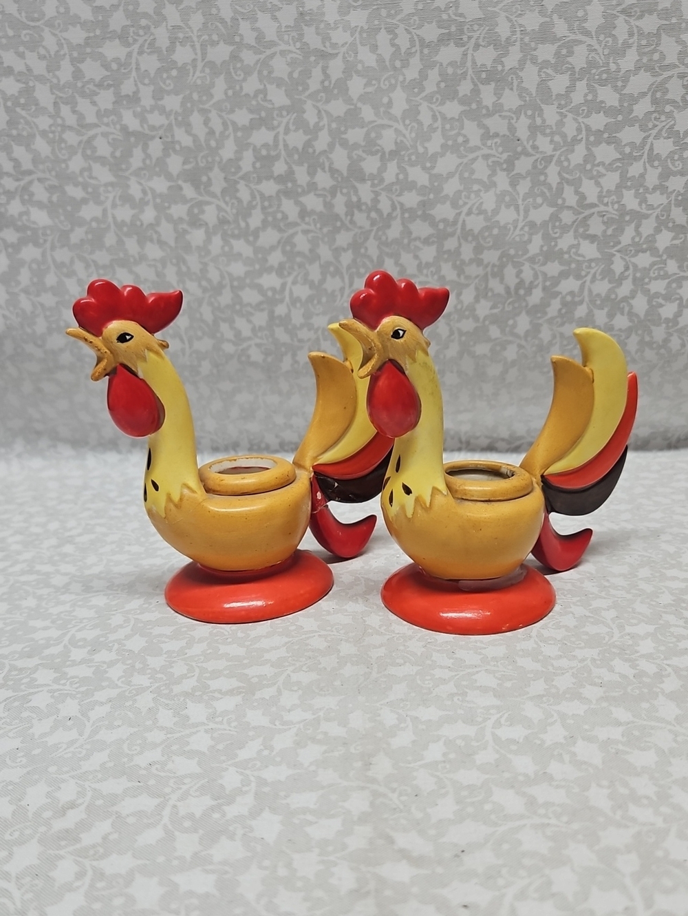 1960 Holt Howard Rooster Candlestick Holders Fall Thanksgiving Japan